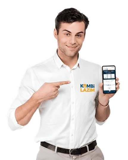 Kombi Lazım web sitesinin mobil görünümünü gösteren bir mühendis